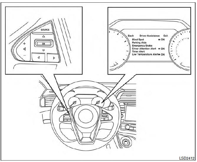 Nissan Maxima. How to enable/disable the Driver Attention Alert system 