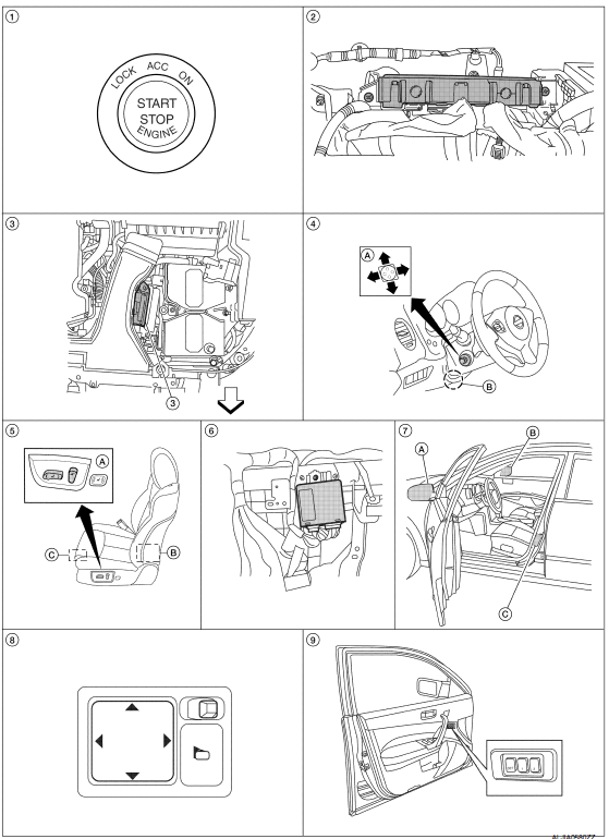 Nissan Maxima. AUTOMATIC DRIVE POSITIONER SYSTEM : Component Parts Location