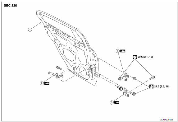 Nissan Maxima. REAR DOOR : Exploded View