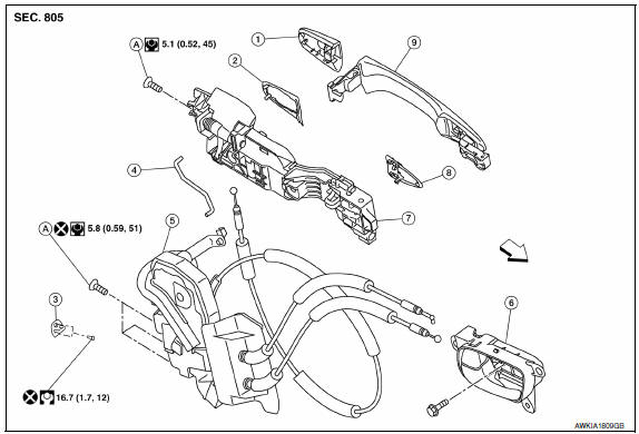 Nissan Maxima. FRONT DOOR LOCK : Exploded View