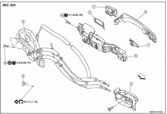 Nissan Maxima. REAR DOOR LOCK : Exploded View