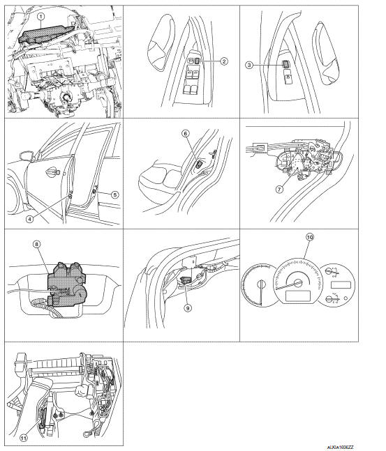 Nissan Maxima. DOOR LOCK AND UNLOCK SWITCH : Component Parts Location