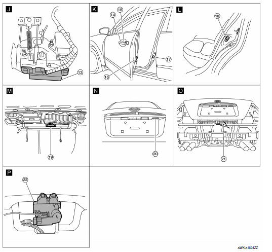 Nissan Maxima. DOOR REQUEST SWITCH : Component Parts Location