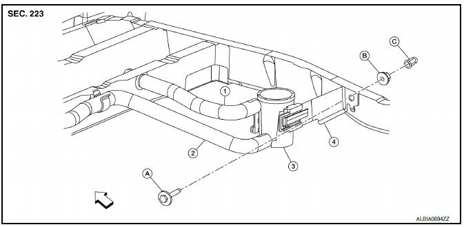 Nissan Maxima. Removal and Installation (EVAP Canister Filter)