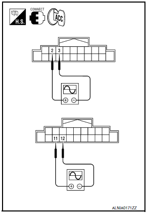 Nissan Maxima. FRONT DOOR SPEAKER SIGNAL CHECK