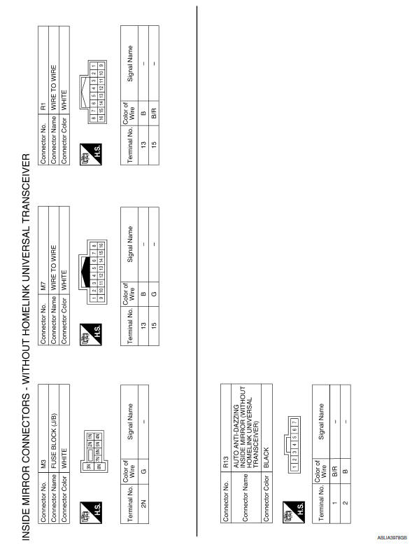 Nissan Maxima. Wiring Diagram - Without Homelink Universal Transceiver
