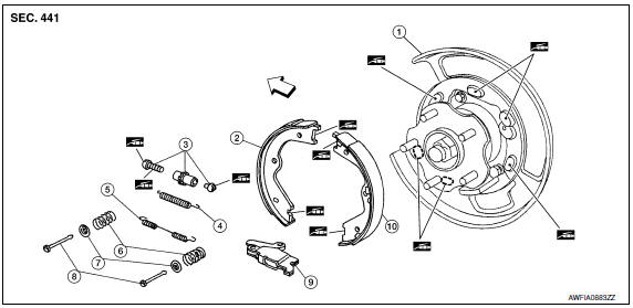 Nissan Maxima. PARKING BRAKE SHOE