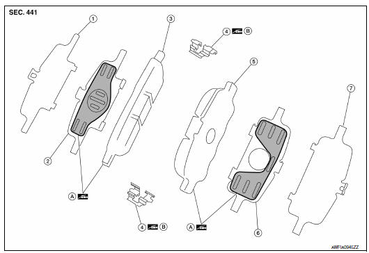 Nissan Maxima. Exploded View of Brake Pads