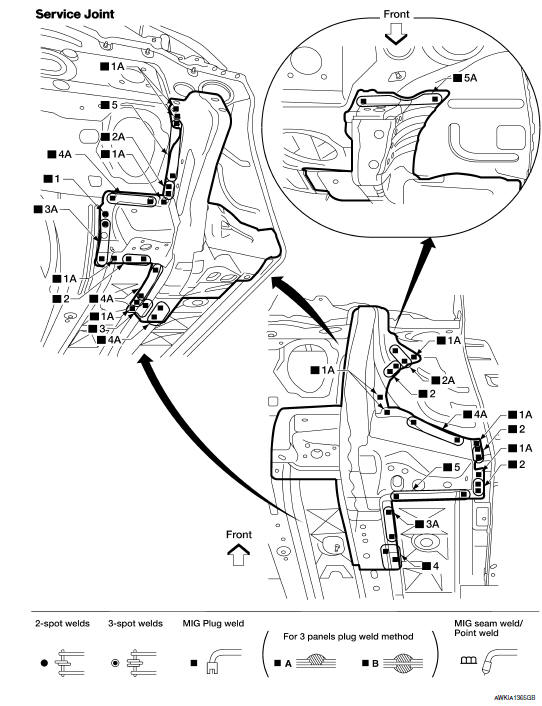 Nissan Maxima. Front Side Member (Partial Replacement)