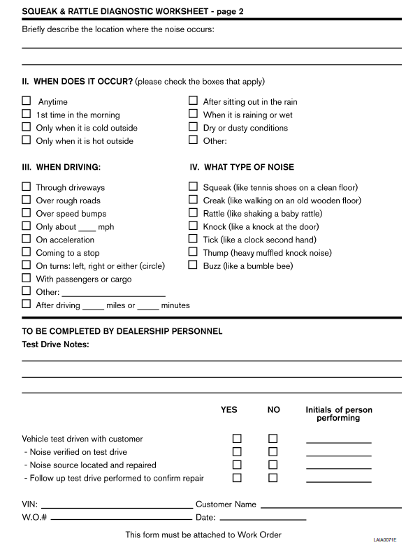 Nissan Maxima. Diagnostic Worksheet